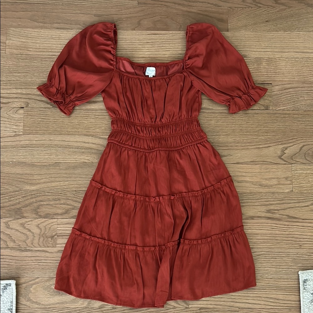 Rust Red Puff Sleeve Dress